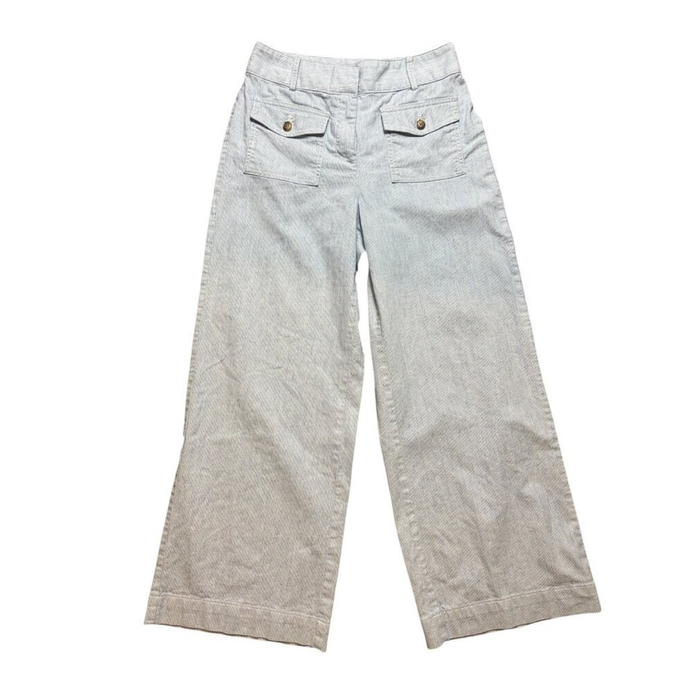 Loft Women's White & Blue Stripped Wide Leg Pants - Picture 1 of 6